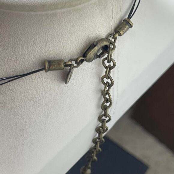 Chico's charm necklace burnished gold tone natural beads signed costume jewelry - Picture 3 of 10